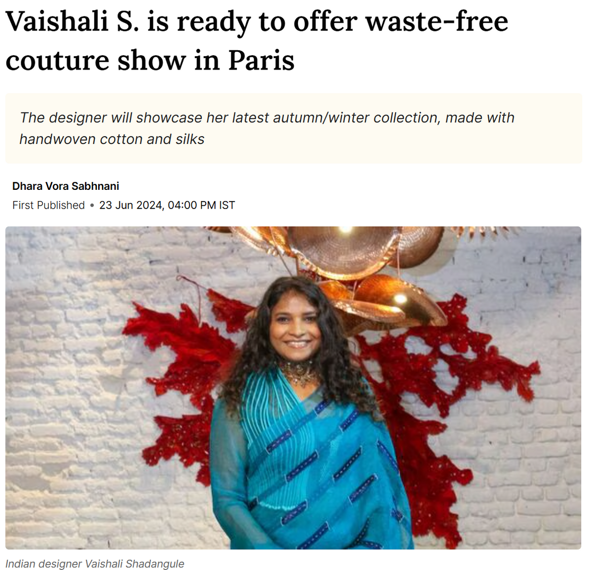 Vaishali S. is ready to offer waste-free couture show in Paris