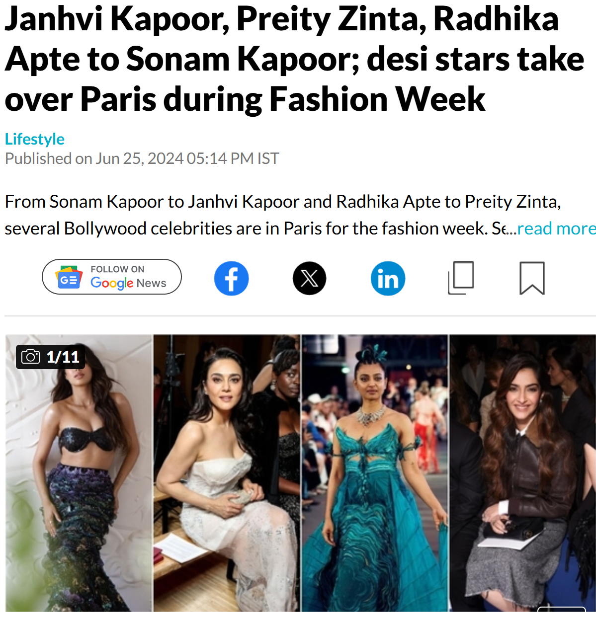 Janhvi Kapoor, Preity Zinta, Radhika Apte to Sonam Kapoor; desi stars take over Paris during Fashion Week
