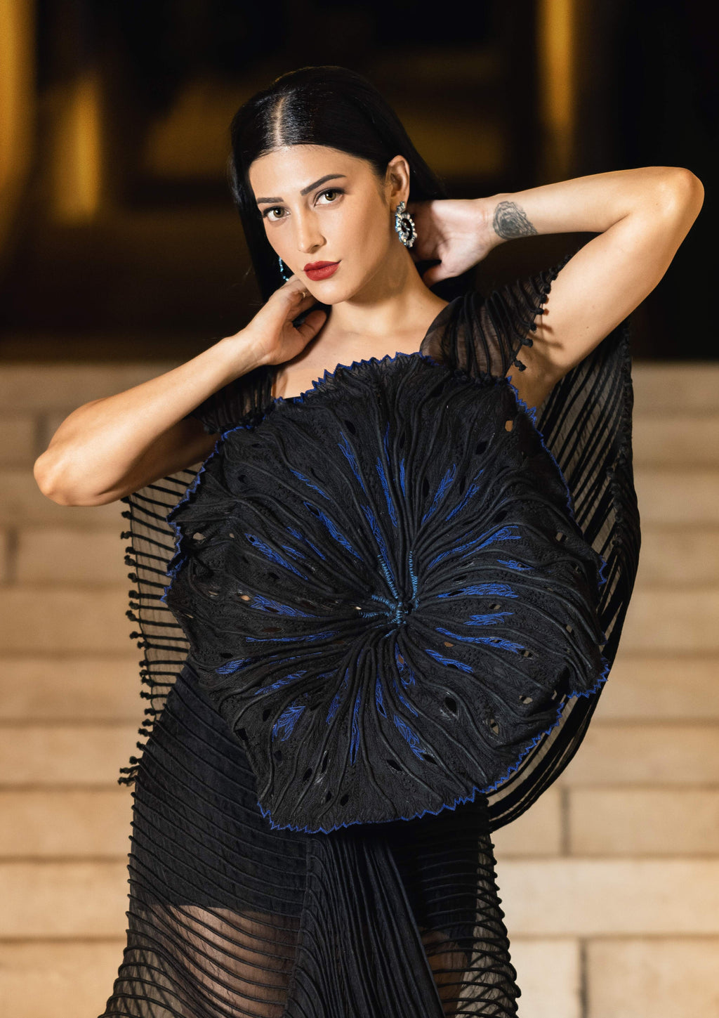 Black Coral Top with Asymmetric Skirt