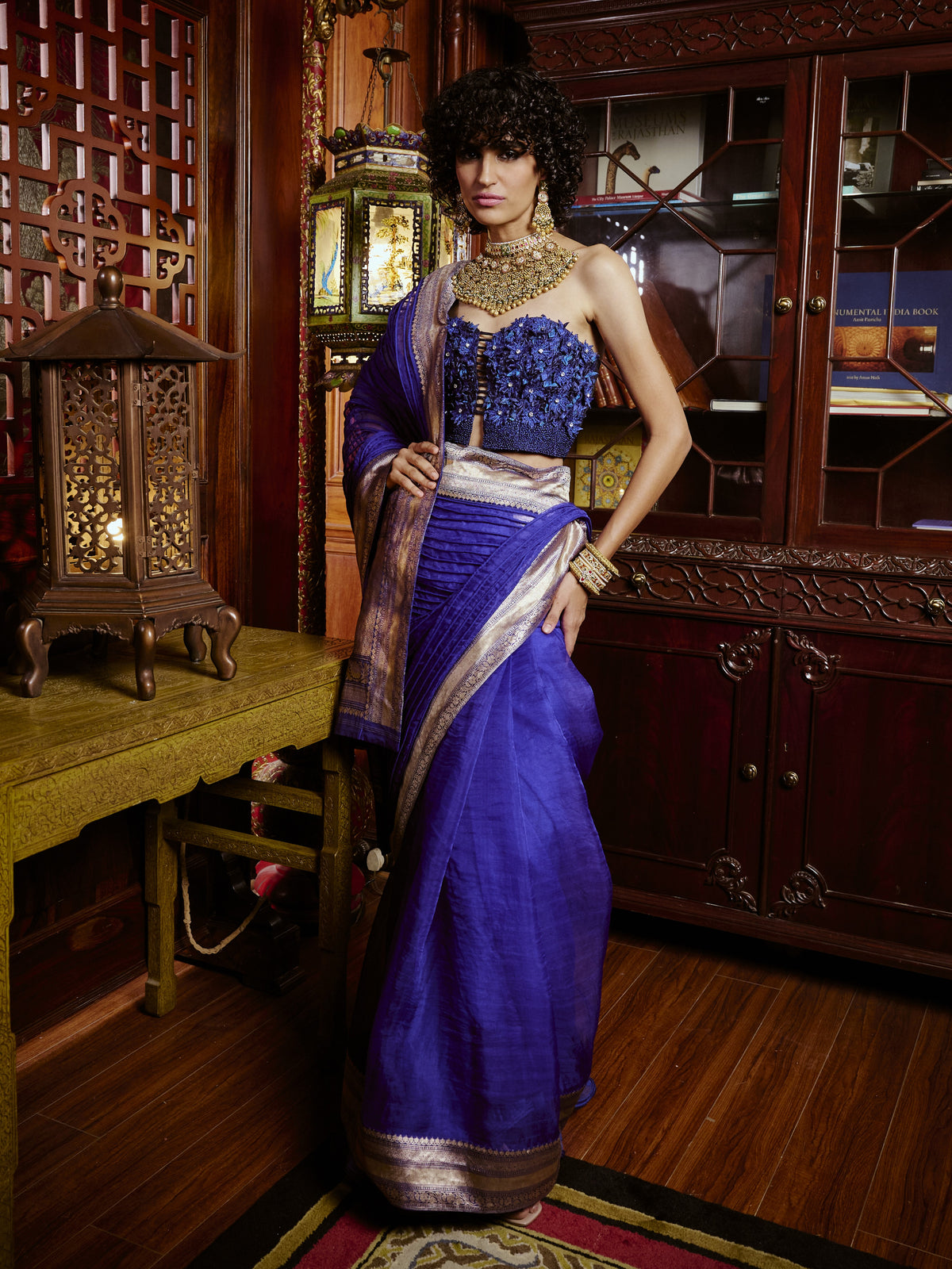 Ink Blue Corded Banarasi Saree