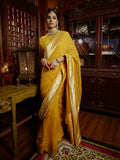 Yellow Corded Banarasi Saree