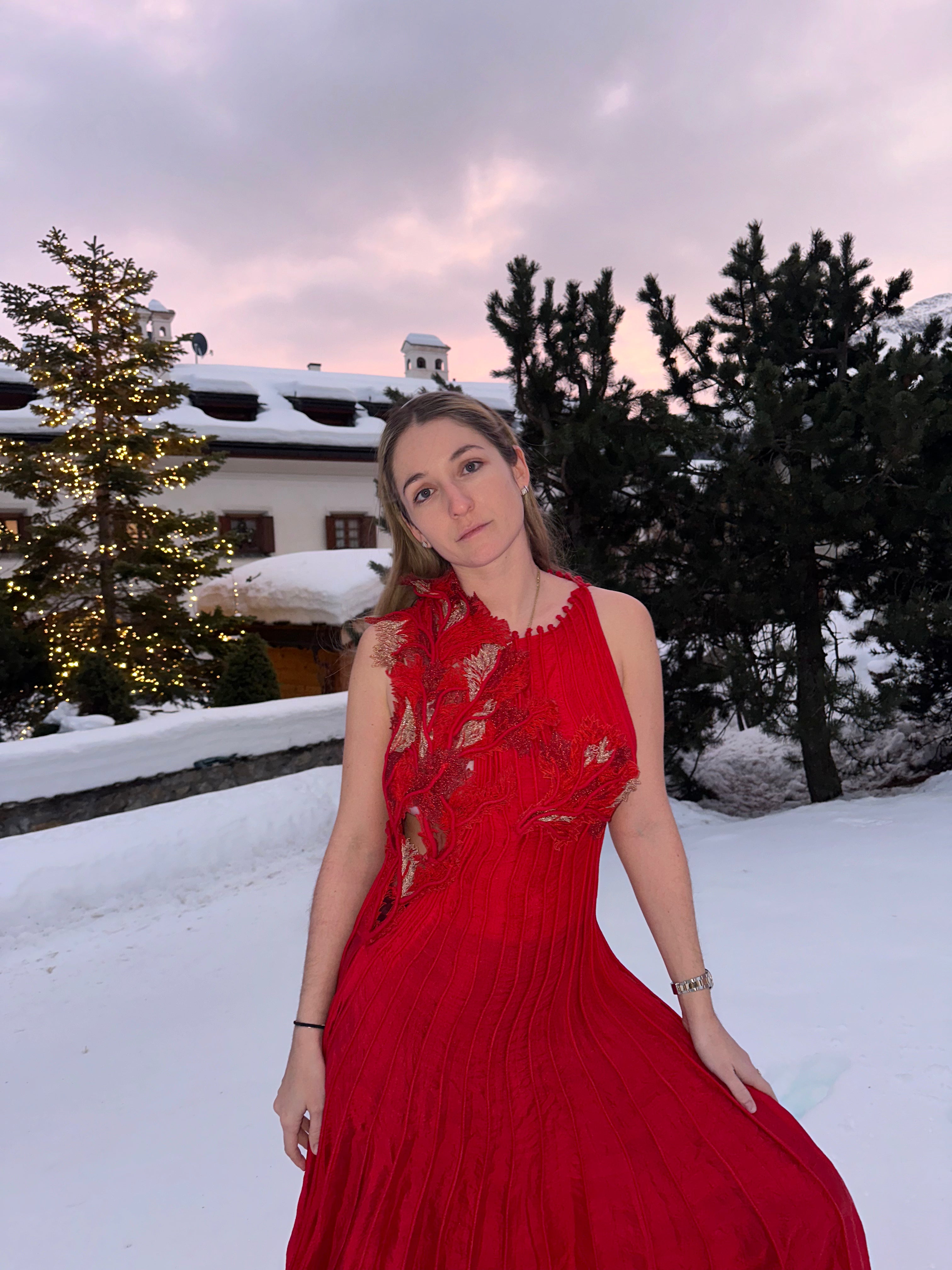 Coral High Slit Dress