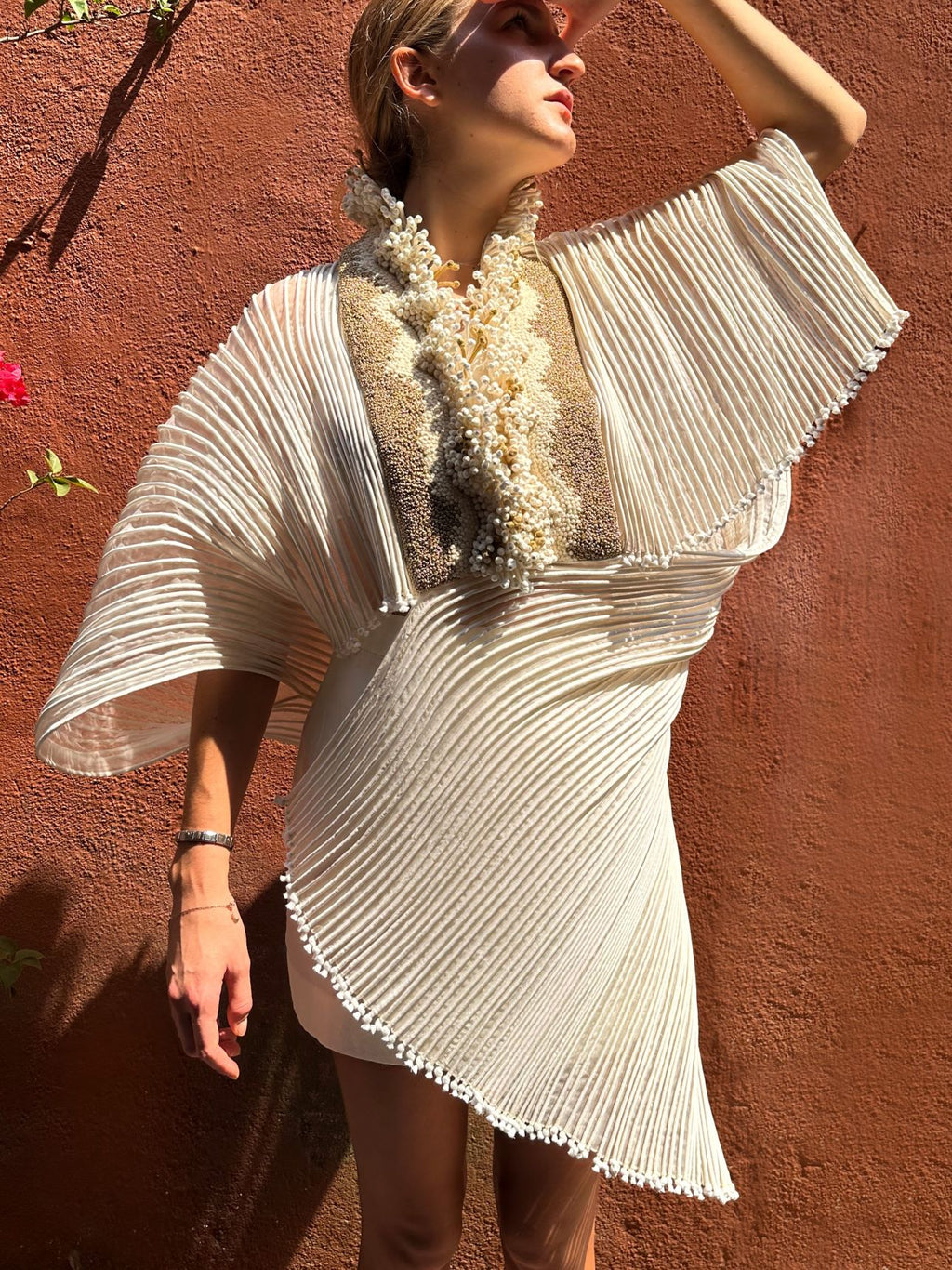 Embroidered Corded Cape Dress