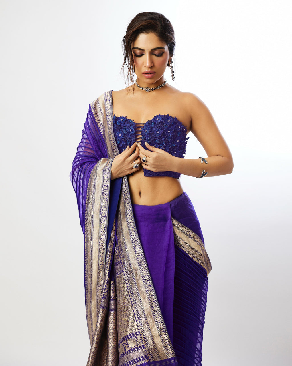 Ink Blue Corded Banarasi Saree