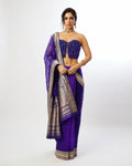 Ink Blue Corded Banarasi Saree