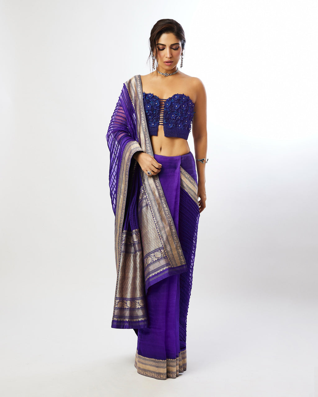 Ink Blue Corded Banarasi Saree