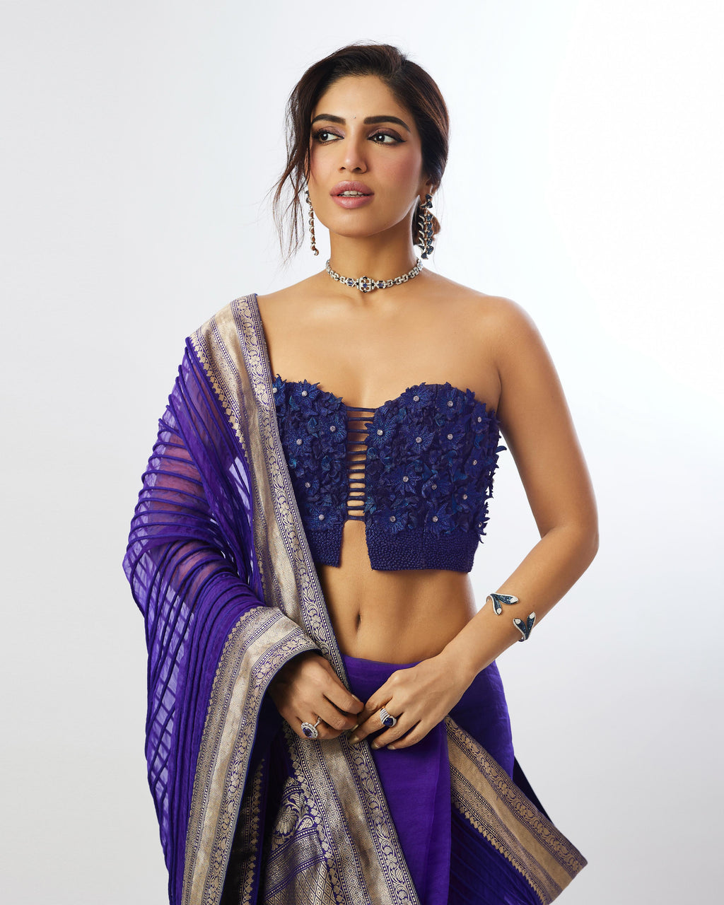 Ink Blue Corded Banarasi Saree