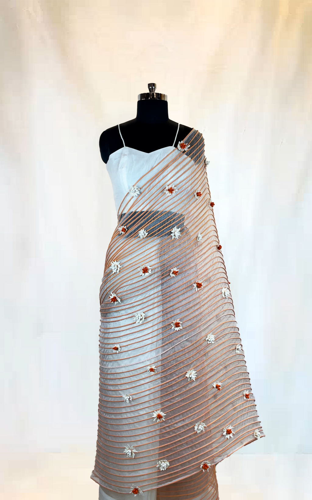 White Contrast Corded Saree