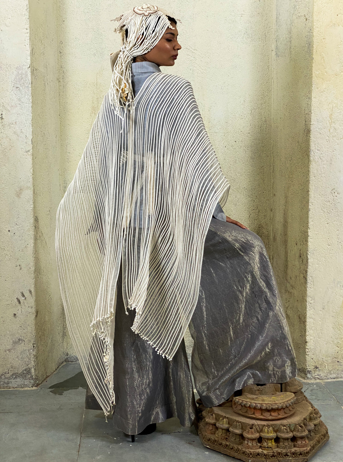 Black Corded Dupatta Cape