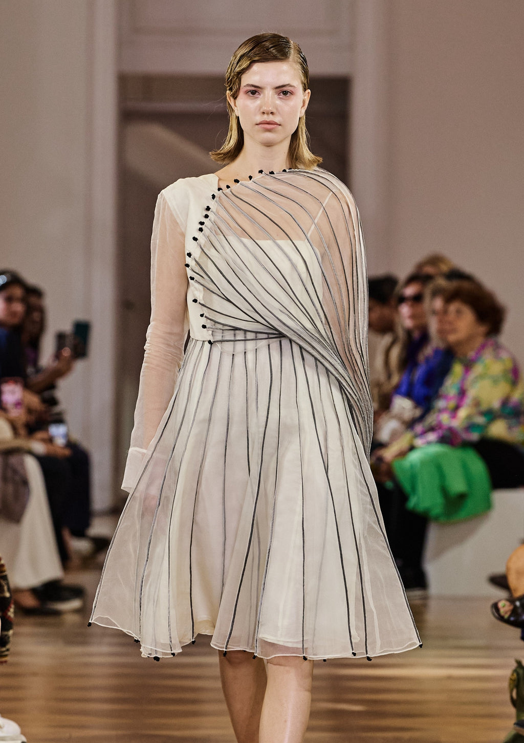 White And Grey Corded Dress