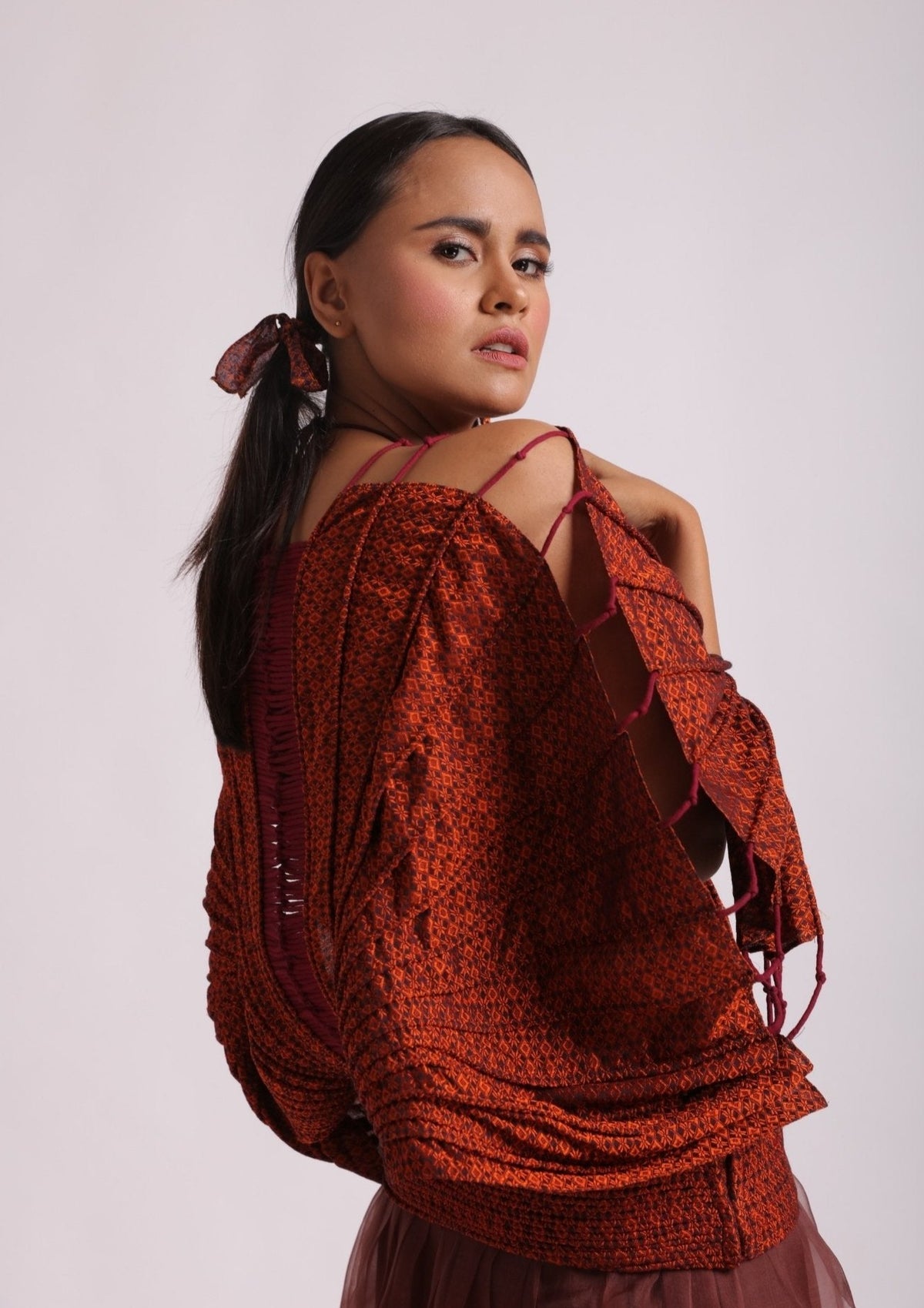 Corded Rust Khun Cape with Tapered Waist