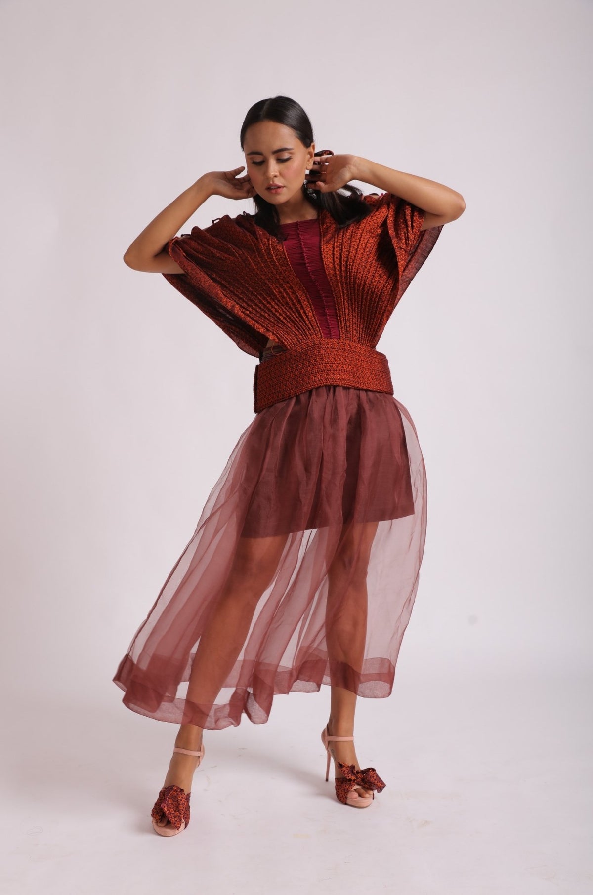 Corded Rust Khun Cape with Tapered Waist