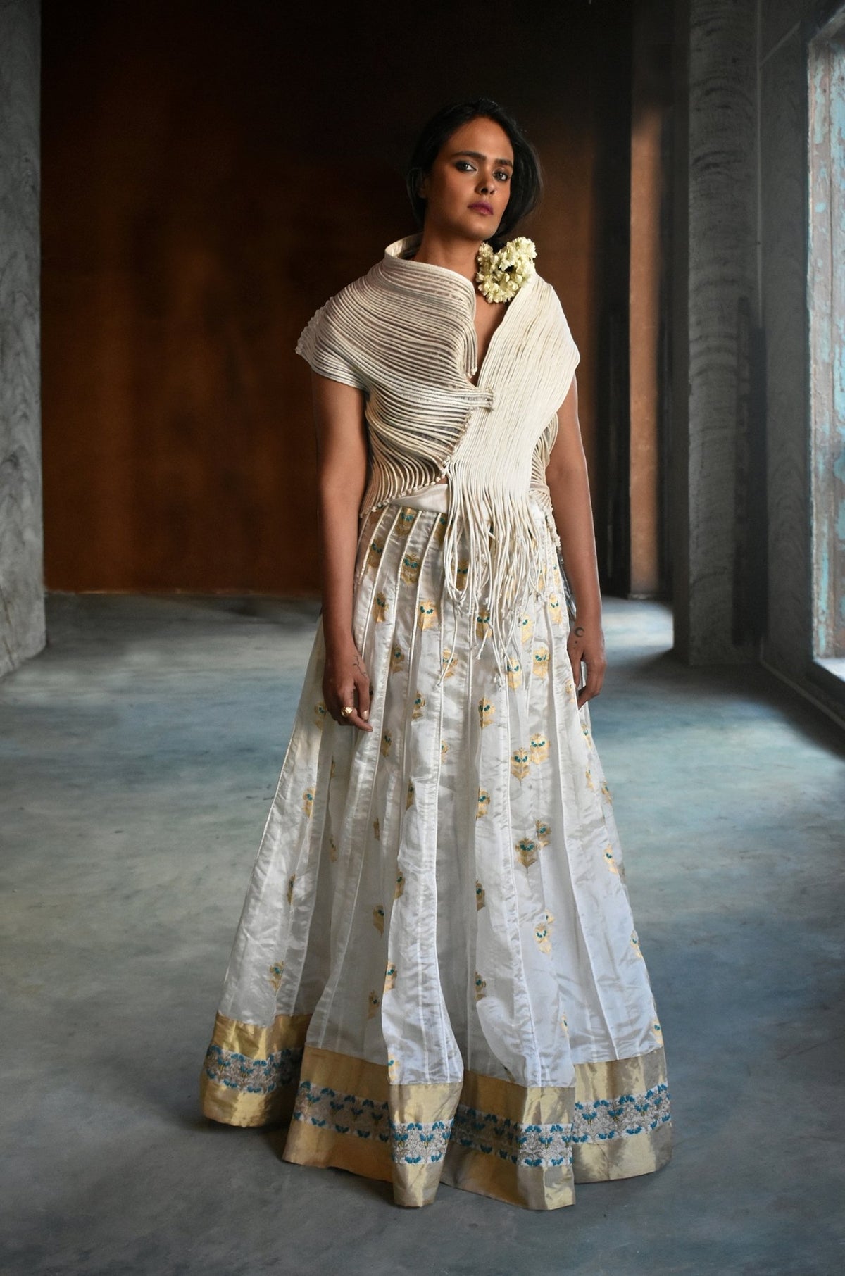Corded Silk Blouse with Cap Sleeves