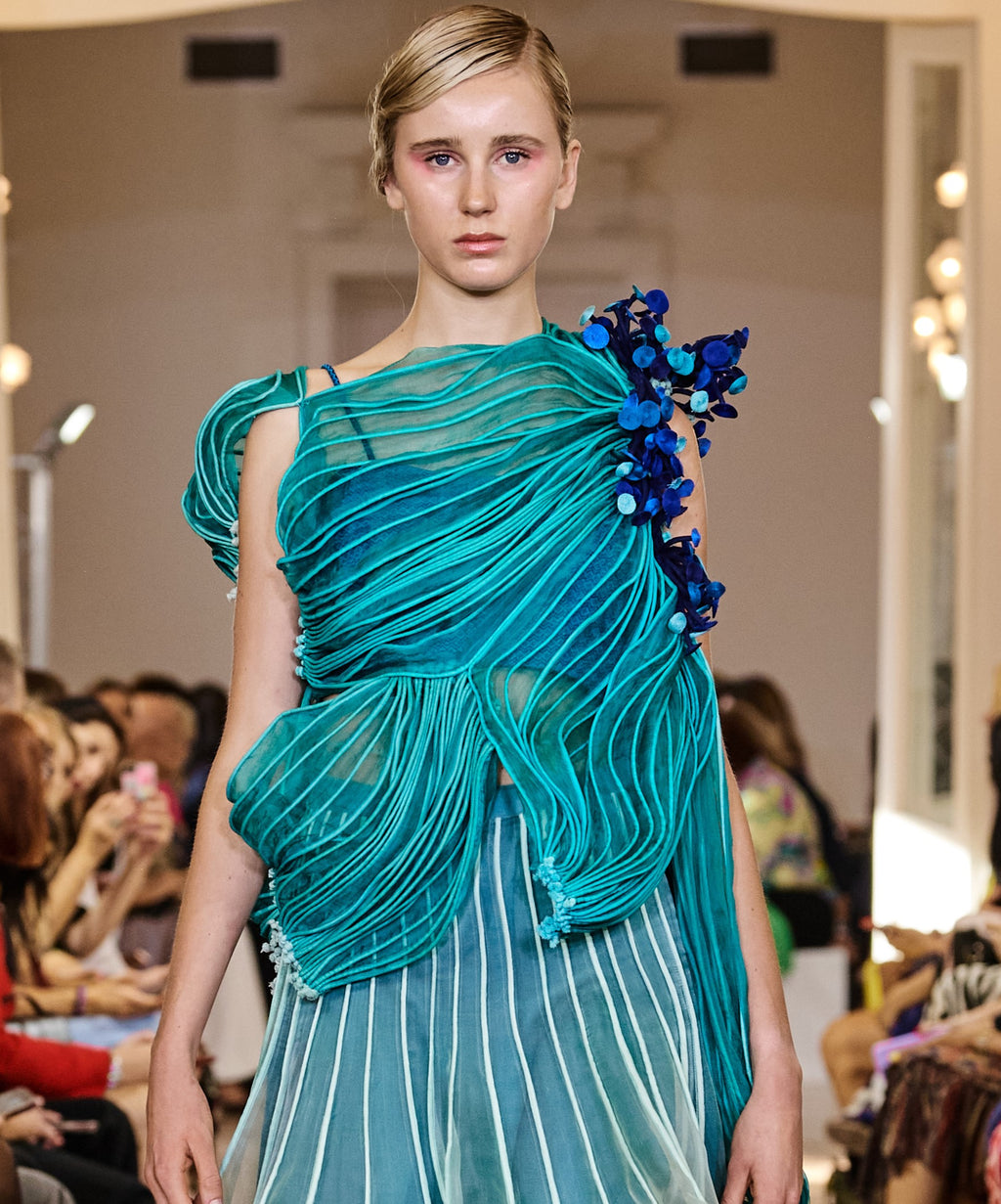 Blue Corded and Mushroom Embroidered Set