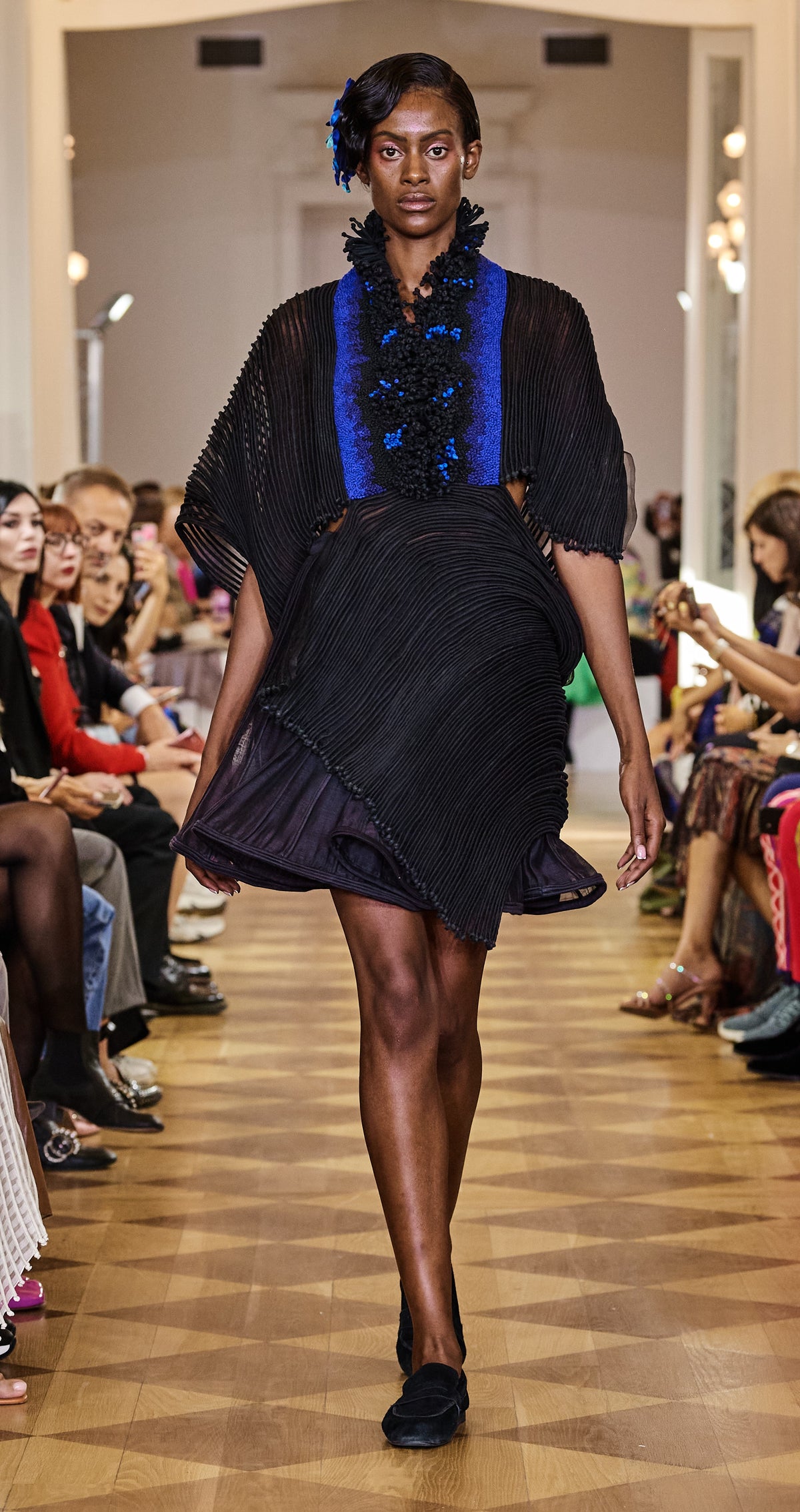 Embroidered Corded Cape Dress